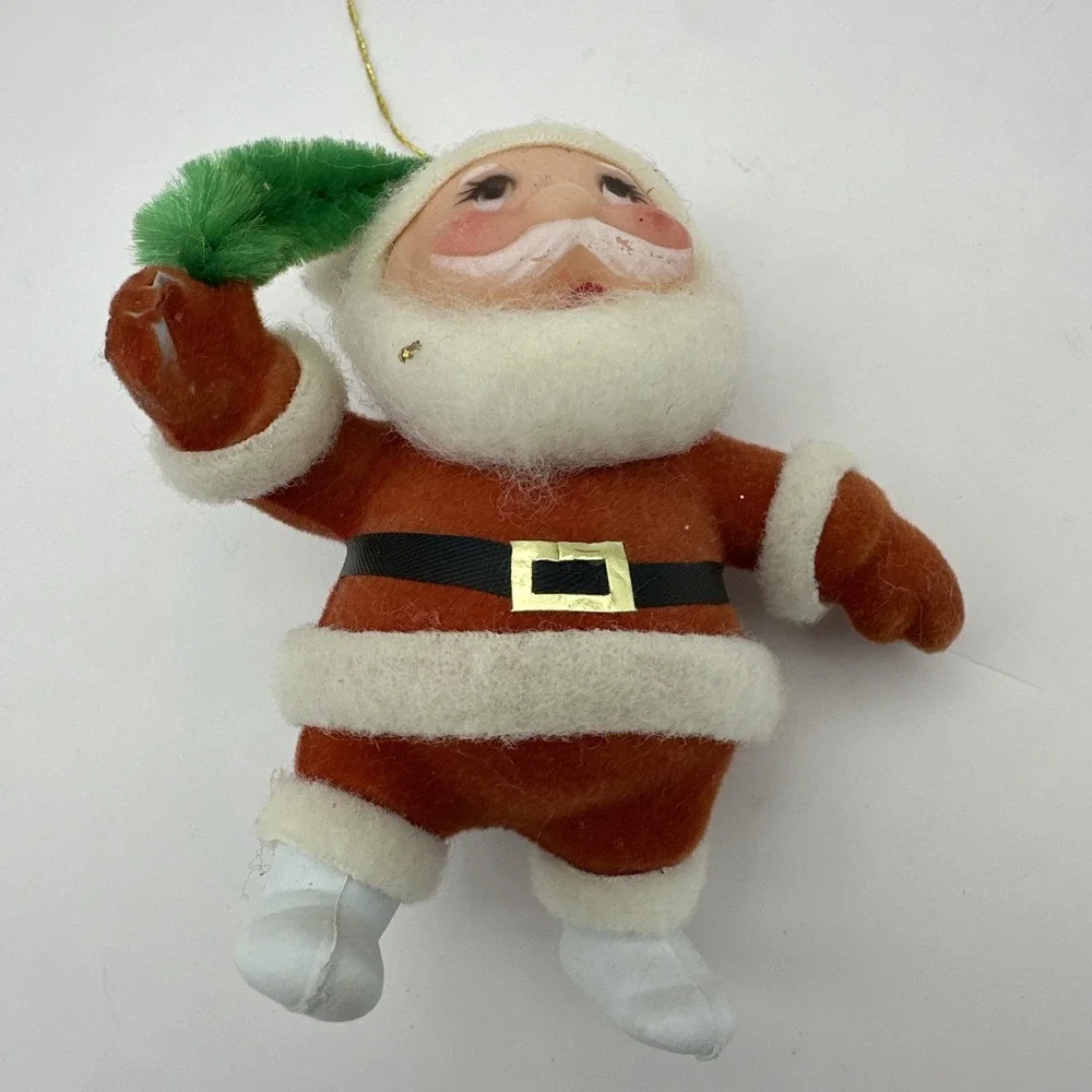 Vintage Flocked Santa Claus Christmas Ornament 4